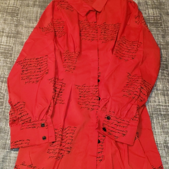 Gorgeous Red🌹Handwriting Pleated Shirt Dress - Picture 7 of 8